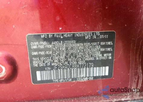 2011 Subaru Forester 2.5X Premium from USA, damaged, VIN JF2SHADC8BH772179